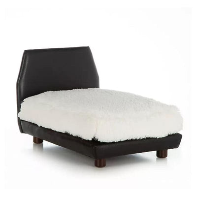 Shaggy White and Black Faux Leather Orthopedic Mid Century Lido Dog Bed NEW ARRIVAL