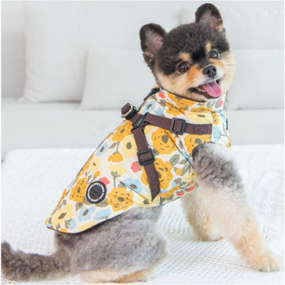 Alyssa Yellow Harness Coat Dog Apparel clothes for small dogs, cute dog apparel, cute dog clothes, dog apparel, dog harnesses